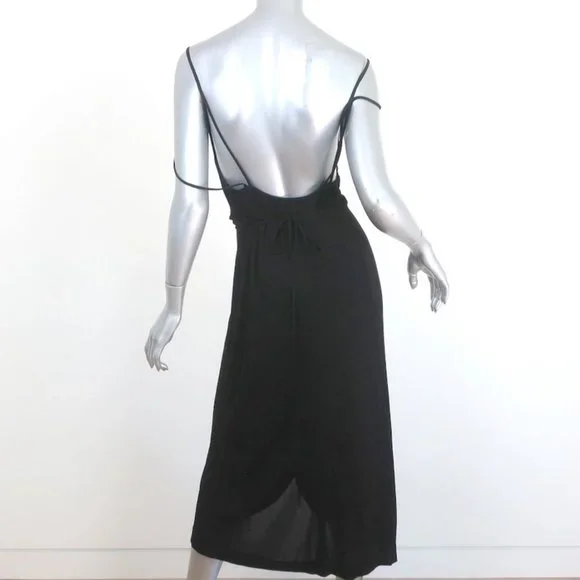 VINTAGE VICKY TIEL FOR GIORGIO BEVERLY HILLS WRAP DRESS BLACK JERSEY SIZE MEDIUM